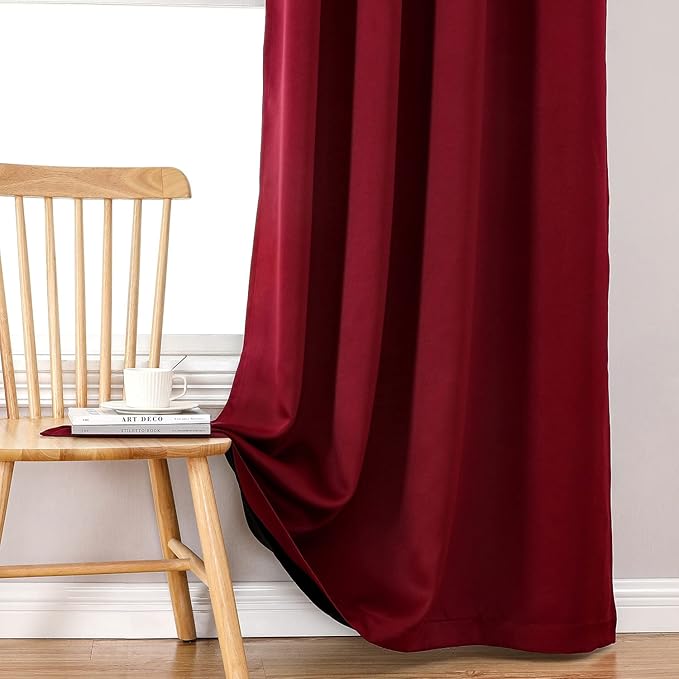 ChrisDowa 100% Blackout Curtains 78 inch Long for Bedroom with Black Liner, 2 Thick Layers Total Blackout Thermal Insulated Grommet Window Curtains 2 Panels Set (Burgundy, 42 x 78 Inch)