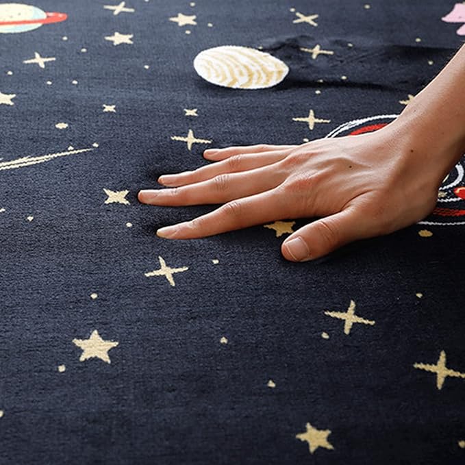 Loartee Coral Velvet Area Rug - 1" Thick Memory Foam Baby Play Mat, Washable Toddler Carpet, Home Decor for Living Room, Nursery, Kids Bedroom, Astral Black, 4'11"x6'7"