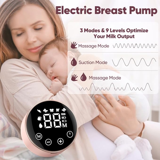 Electric Breast Pump, 3 Modes 9 Levels,Whisper-Quiet Electric Breast Pump, Anti-Backflow, Touchscreen LED，Portable for Home & Travel