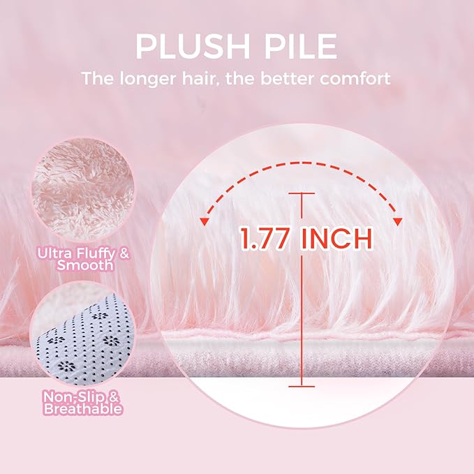 Ultra Soft Rug for Living Room, 9X12 Fluffy Shag Area Rug for Bedroom, Modern Shaggy Carpets Fuzzy Rug for Teens Dorm Nursery Home Decor Aesthetic, Upgrade Anti-Skid Durable, Pink
