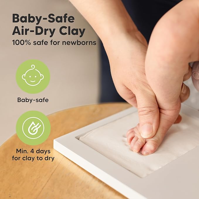 Baby Hand and Footprint Kit - Clay Handprint Keepsake Frame, Newborn Nursery Picture Frame, Personalized New Mom Gifts for Baby Shower & Registry (Bamboo)