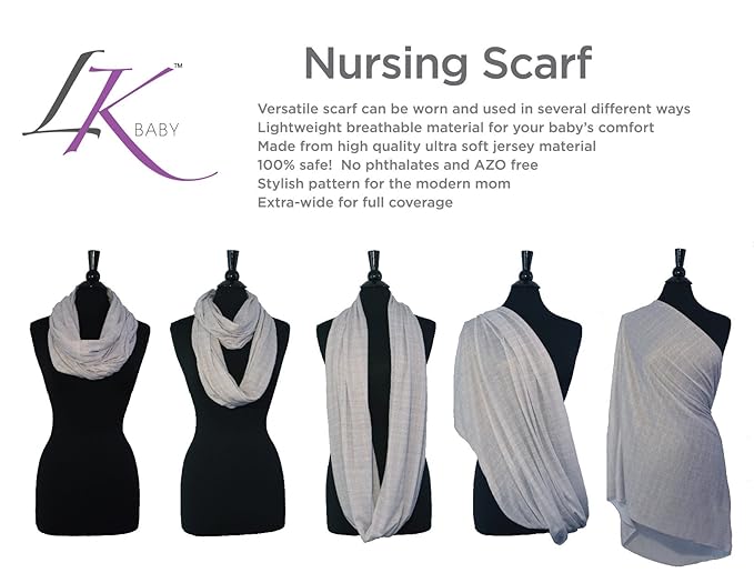 LK Baby Infinity Nursing Scarf Breastfeeding Cover Ultra Soft Premium Jersey Polyester- 100% AZO free and Safe for Baby (Light Grey Pattern)