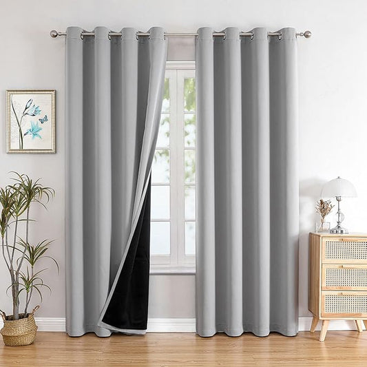 ChrisDowa 100% Blackout Curtains 120 inch Long for Bedroom with Black Liner, 2 Thick Layers Total Blackout Thermal Insulated Grommet Long Window Curtains 2 Panels Set (Light Grey, 52 x 120 Inch)