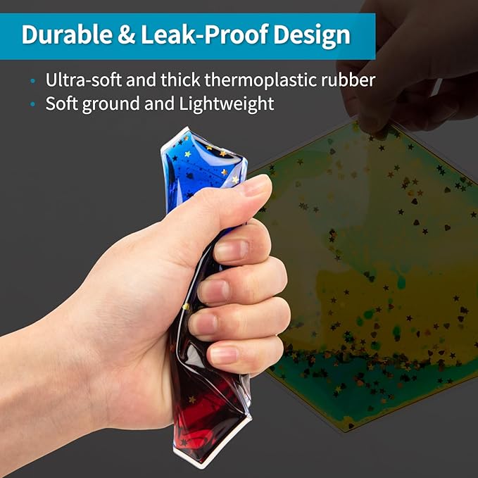 Art3d Hexagon Sensory Fidget Liquid Motion Tiles for Kids, Toddler, Teens - Interactive Soft Gel Liquid Play Mats for Home, Schools, Playrooms, Multi-Pack of 3 Tiles