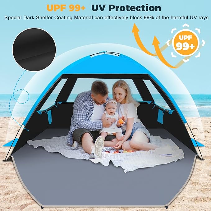 Venustas Beach Tent Sun Shelter for 3/4-5/6-7/8-10 Person, UPF 50+ UV Protection Beach Canopy, Lightweight and Easy Setup Cabana, Portable Shade Tent