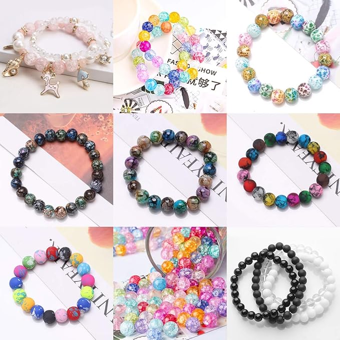 1100pcs 8mm Round Glass Beads for Jewelry Making, Bracelet Necklace Earring DIY Crafts Bulk Kit with Large Hole 83 Different Crystal Beads for Adults Jewelry Supplies