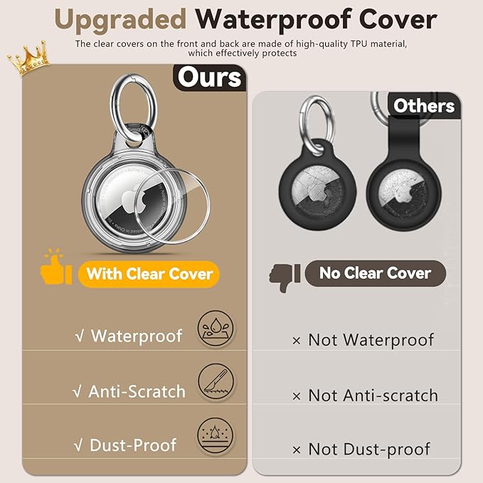 Upgrade Waterproof 2 Pack Airtags Holder with Apple Airtags Keychain, Hard PC Air Tag Case, Anti-Scratch & Shock Air tag Holder, Men's Women's Keyrings & Keychains-Clear Black+ Clear Pink