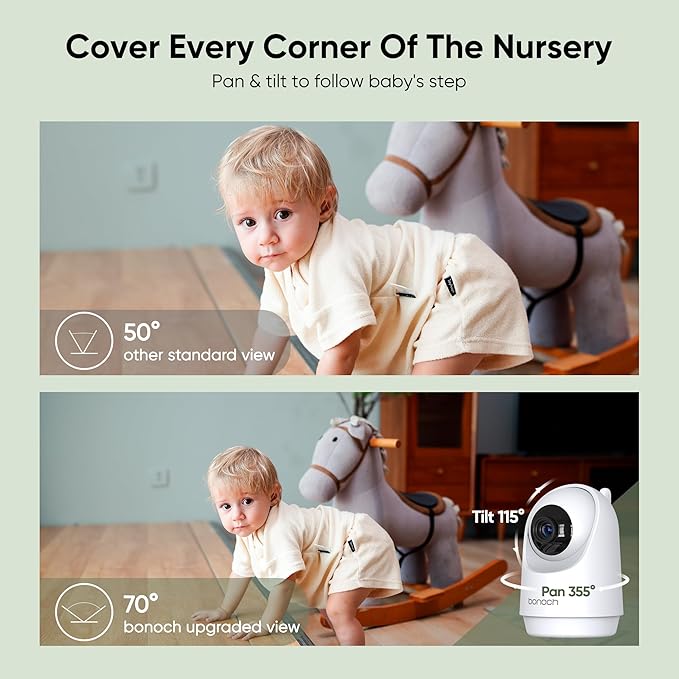 bonoch MegaView Baby Monitor with Camera and Audio, 7" 720P HD Video Baby Monitor No WiFi, 6000mAh Battery, VOX Mode, Auto Night Vision, Hack Proof, Remote PTZ, Baby Camera Monitor