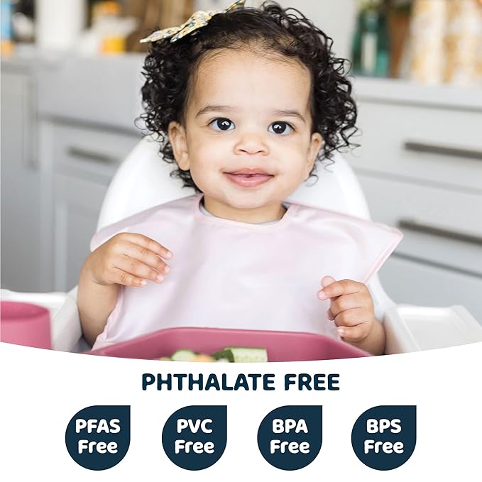 Tiny Twinkle Mess Proof Baby Bibs for Eating - Waterproof, Wipeable Bibs - Toddler Bibs - Travel Friendly - PFAS, PVC, BPA, Phthalate Free - Baby Food Bibs(5 Pack, Girl Spring)