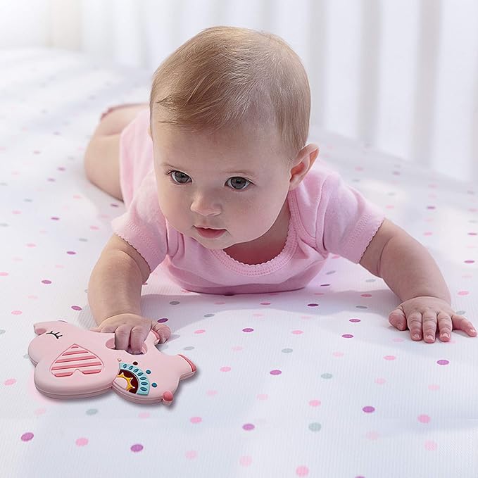 Soft Pink Elephant Teether Toy for Babies 3-6/6-12 Months Silicone Teething Toy Gift for Girls Gum Massager Anxiety Relief Items
