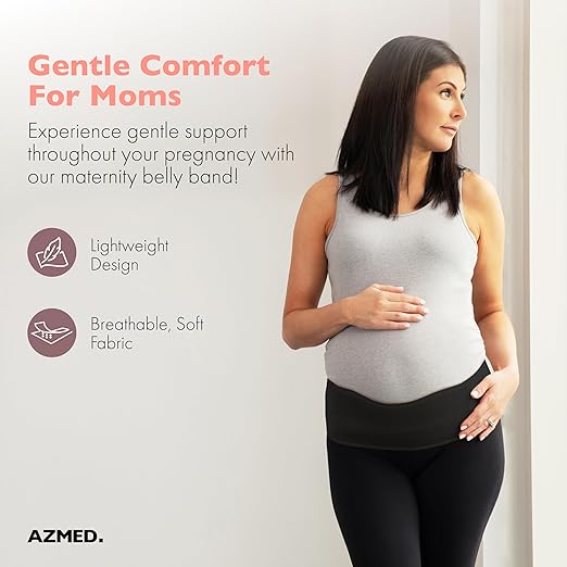 AZMED Maternity Belt Back Support - Adjustable Abdominal Binder for Pregnancy - Belly Band for Pelvic, Waist & Lower Back Comfort - Fits Up to 46 Inches - Black