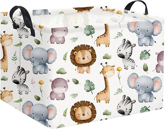 HIYAGON Rectangular Woodland Animal Basket Baby Storage Basket Storage Bin Organizer Box Animal Room Decor(Animal Basket)