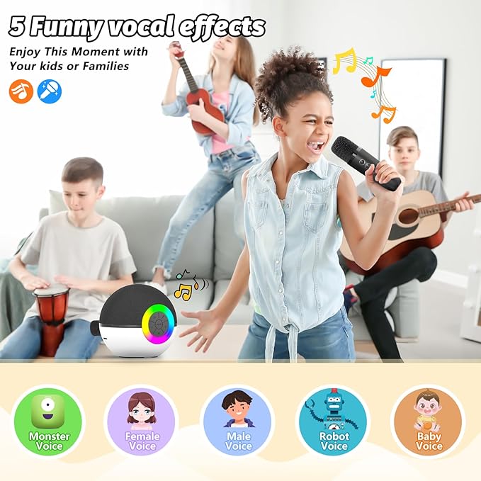 goopow Mini Karaoke Machine Speaker for Kids Adults, Portable Bluetooth Microphone Song Toys with LED Light, Best Chritmas Birthday Festival Gift for 3 4 5 6 7 8+ Year Old Girls Boys (Black-2 Mic)