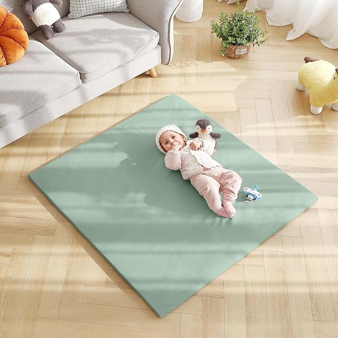 Baby Play Mat 48"x48" – Thick, Non-Slip Foam Mat for Babies and Toddlers. Foldable, Scrubbable, Odorless, and Soft, Ideal for Playpens, Crawling, and Indoor Playtime-Green