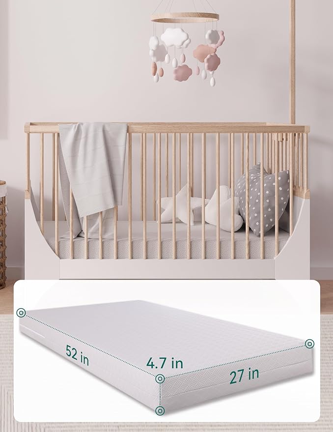 BABELIO Crib Mattress Memory Foam Toddler Mattress 2-Stage Standard Size Baby Mattress with Removable Waterproof Cover Grey