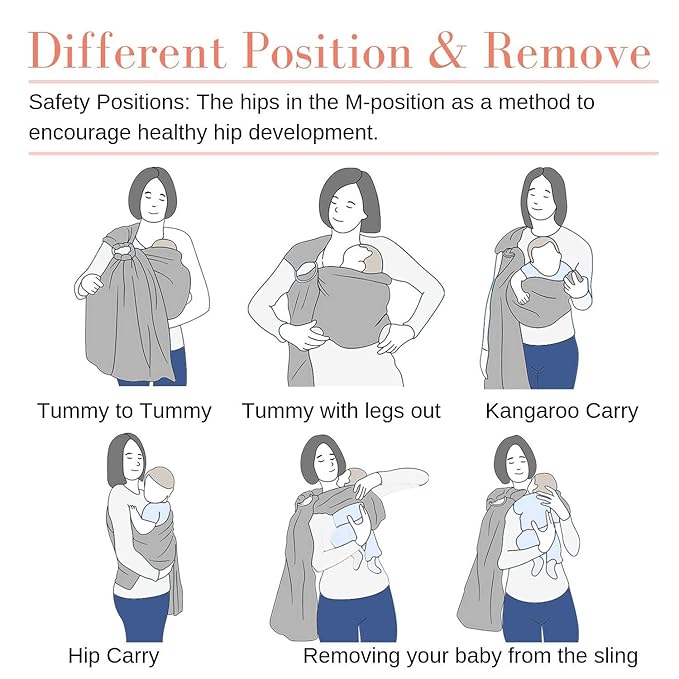 Ring Sling Baby Carrier, Soft Cotton Baby Sling Carrier Newborn to Toddler, Baby Wrap Carrier for Plus Size Parents, Perfect Shower Gift, Gray Wave
