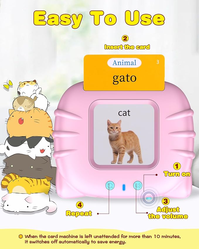 510 Words Spanish Flash Cards for Kids, Autism Toys for Toddlers, Speech Therapy Toys, Educational Learning Flash Cards for Boys and Girls Pink(Spanish/English/Bilingual)