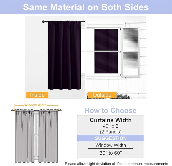Simplebrand Ava BlackBerry Blackout Curtains for Bedroom 72 Inch Length 2 Panels Set, Privacy Thermal Insulated Rod Pocket Door Window Curtains for Patio French Door Front Door, W40 x L72 Inch