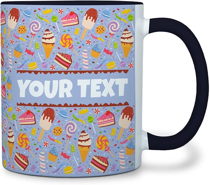 Personalized Mug for Kids - Sweets - Custom Name/Text, Ceramic Hot Chocolate/Cocoa/Coffee Cup for Boys/Girls, Birthday/Christmas/Holiday Gift - 11 oz, Black Handle