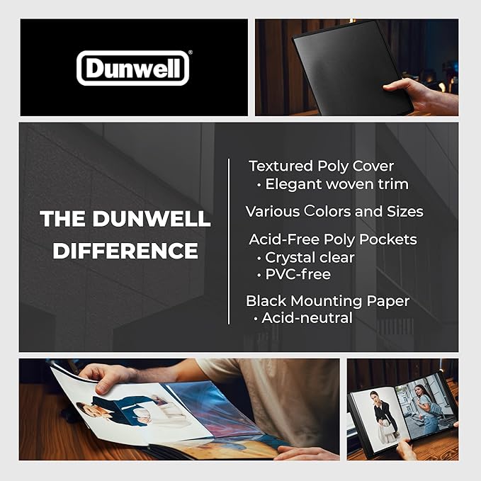 Dunwell Photo Album 8x10 (Black) with Mounting Paper, 8 x 10 Photo & Art Portfolio Presentation Binder, 24 Clear Sleeves Display 48 Pages, Professional Photography Book for Portraits, Artwork