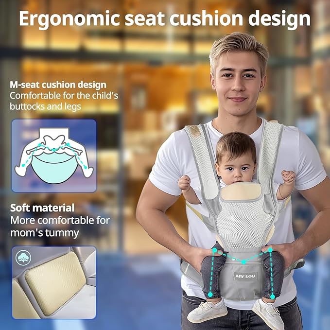Baby Carrier, Newborn to Toddler(25-60 lbs), Adjustable Detachable 6-in-1 Ergonomic Toddler Carrier, Easy-to-Use, Front & Back Carry & Baby Hip Carrier for Hands-Free Parenting