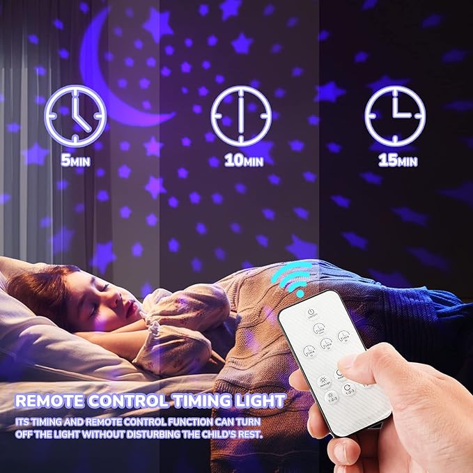 Remote Control and Timer Design Starry Sky Rotating Star Projector Night Light,16 Colorful Projector Light Dimmable LED Bedside Lamp,Kids Room Decor (Blue)