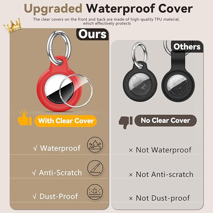 Upgrade Waterproof 2 Pack Airtags Holder with Apple Airtags Keychain, Hard PC Air Tag Case, Anti-Scratch & Shock Air tag Holder, Men's Women's Keyrings & Keychains -Black+Red