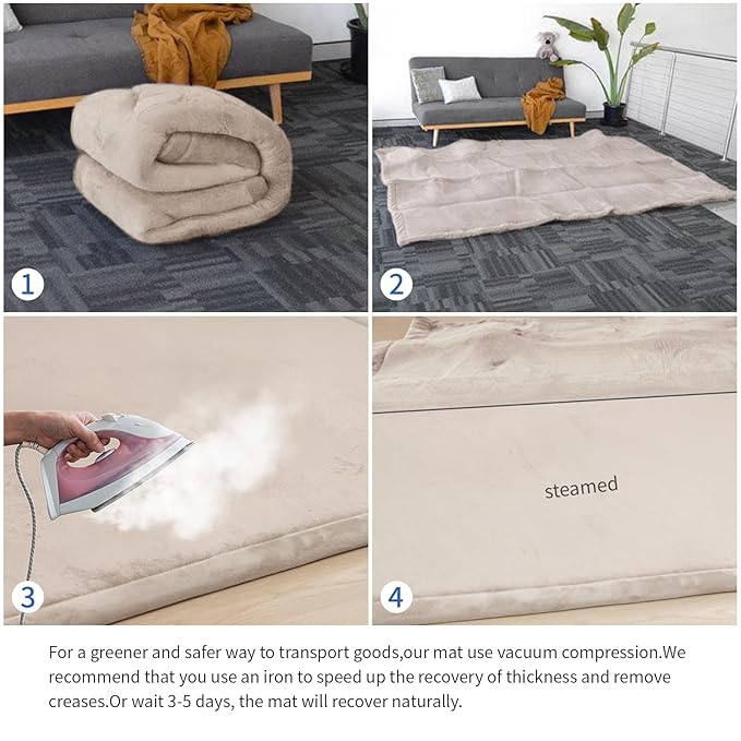 Baby Play Mat for Floor,1.3" Thick Memory foam Tummy Time Mat,Water Repellent Soft Coral Velvet Nursery Rug,Extra Large Non Slip for Crawling,Toddlers,Infants,kids,Tatami Style for Living Room(Beige)