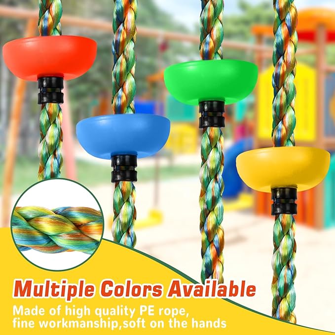 Tree Swing Rainbow Climbing Rope, Heavy Duty Swing Disc Seat Replacement for Kids with Hanging Strap and Platform Carabiners Indoor/Outdoor Playground Accessories (Leaf Green)