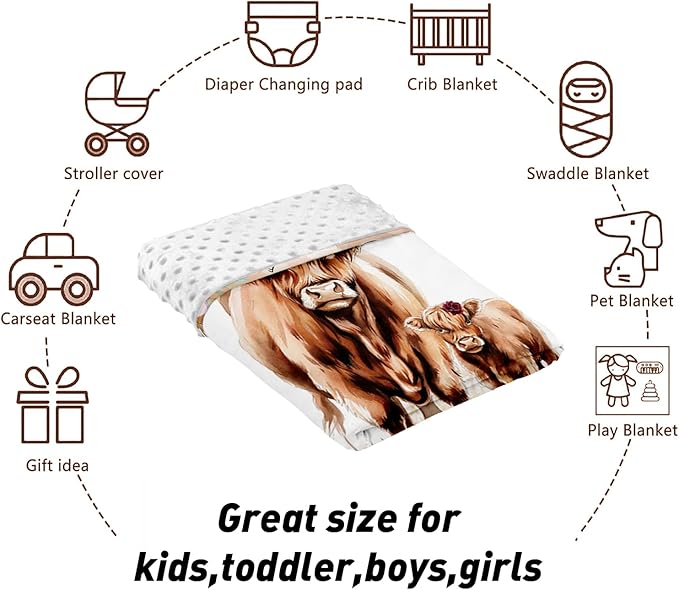 Custom Name Crib Bedding Set - Highland Cow Theme, Personalized Rose Floral Nursery Bedding 3-Piece Set– Soft Blanket, Fitted Sheet, Changing Pad Cover – for Newborns Girls Nursery Gifts