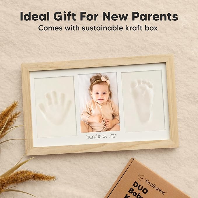 Baby Hand and Footprint Kit - Clay Handprint Keepsake Frame, Newborn Nursery Picture Frame, Personalized New Mom Gifts for Baby Shower & Registry (Ash Wood)