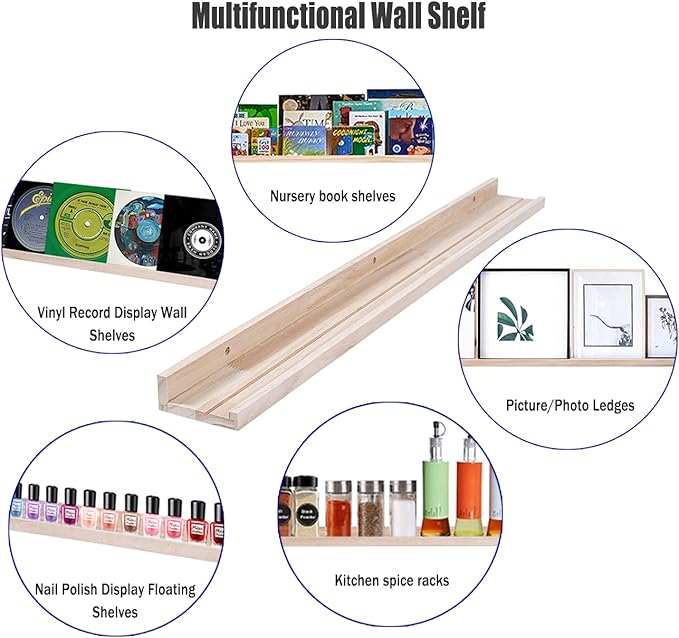 AZSKY 36 Inch Floating Shelves,Wall-Mounted Photo Ledge Shelves Set of 3,Natural Wood Shelves for Display Items What You Want,3 Same Sizes