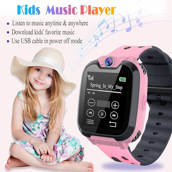 Goodatech Smart Watch for Kids Boys Girls Learning Toys with 16 Games Phone Call SOS, Camera Voice Music Player Recorder Alarm Clock,4-12 Years Birthday (Pink)
