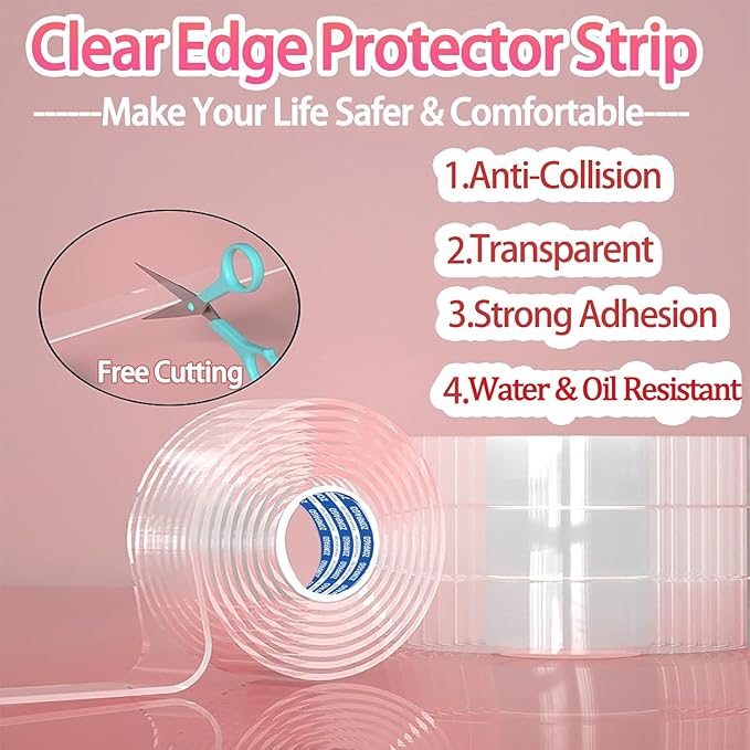 Clear Soft Corner Protectors for Furniture Strip 0.8in x3.28FT,2 Roll Sharp Edge & Table Bumper,Window Edge,Wall Protector,Soft Corner Guards Safe for Proof,Table Corner Protectors in Family