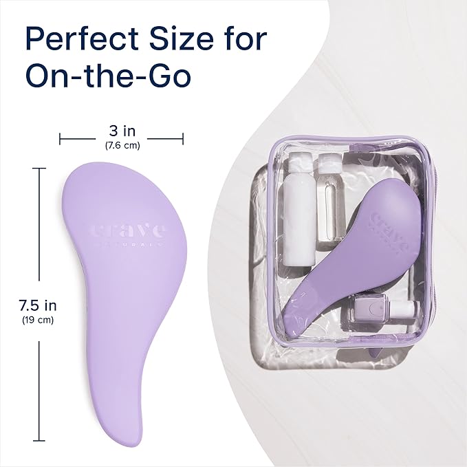 Crave Naturals Glide Thru Hair Brush - Detangler Brush for Curly, Straight, Wet or Dry Hair - Gentle Detangling Brushes for Adults, Kids, Toddlers - Hair Accessories for Women, 7.5x3" - Purple