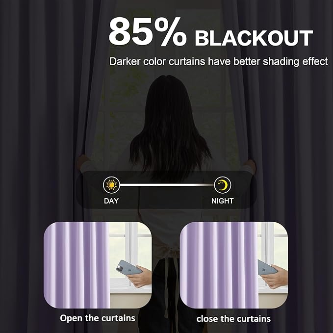 Lilac Light Purple Room Darkening Curtains, Pinch Pleat with Hooks, Modern Design Light Reducing & Privacy Protection Blackout Window Drape/Drapery for Kid's Adult Room(Lavender, 2 Panels, W40 x L96)