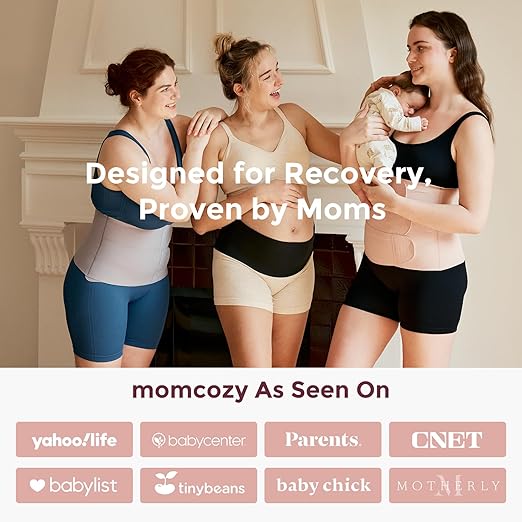 Momcozy Ergowrap Postpartum Belly Band for Natural and C-Section Recovery, Abdominal Binder with 3D Abdomen Lifting & Ergonomic Back Support, Seamless Belly Wrap Shapewear for Post Surgery Recovery