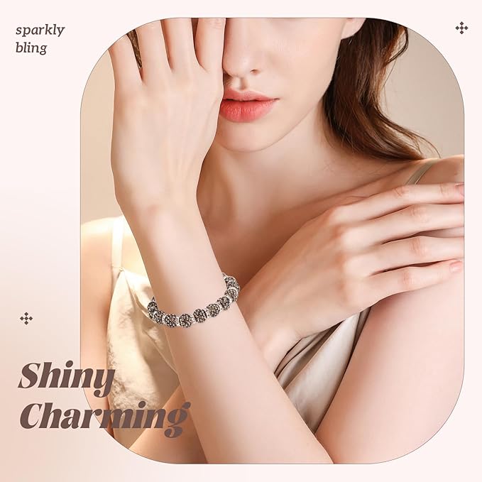 160pcs 10mm Rhinestone Beads for Jewelry Making, Gray Shiny Round Disco Ball Beads Bulk, Sparkle Crystal Clay Christmas for Bracelet Baseball Necklace Earring Crafting and DIY