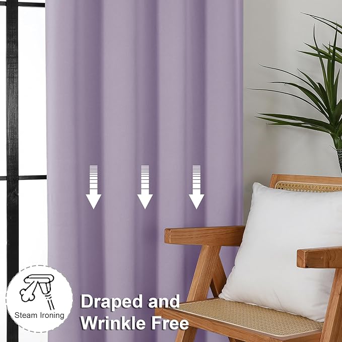Simplebrand Ava Lilac Blackout Curtains for Bedroom 72 Inch Length 2 Panels Set, Privacy Thermal Insulated Rod Pocket Door Window Curtains for Patio French Door Front Door, W40 x L72 Inch, Lilac