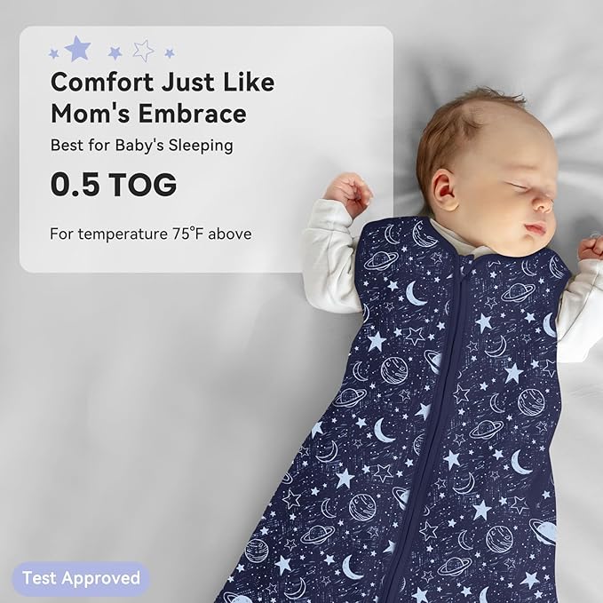 Baby Sleep Sack 0-6 Months 3 Pack 100% Cotton Lightweight 0.5 TOG Wearable Blanket Baby Sleep Bag with 2-Way Zipper for Newborn Infant Blue