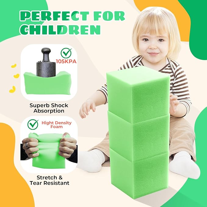 Foam Pit Cubes, 24 PCS 5 Inches Gymnastics Foam Blocks Trampoline Blocks, Multi-Sport Protective Padding for Freerunning, Trampoline, Parkour, Skate Parks & BMX - Green