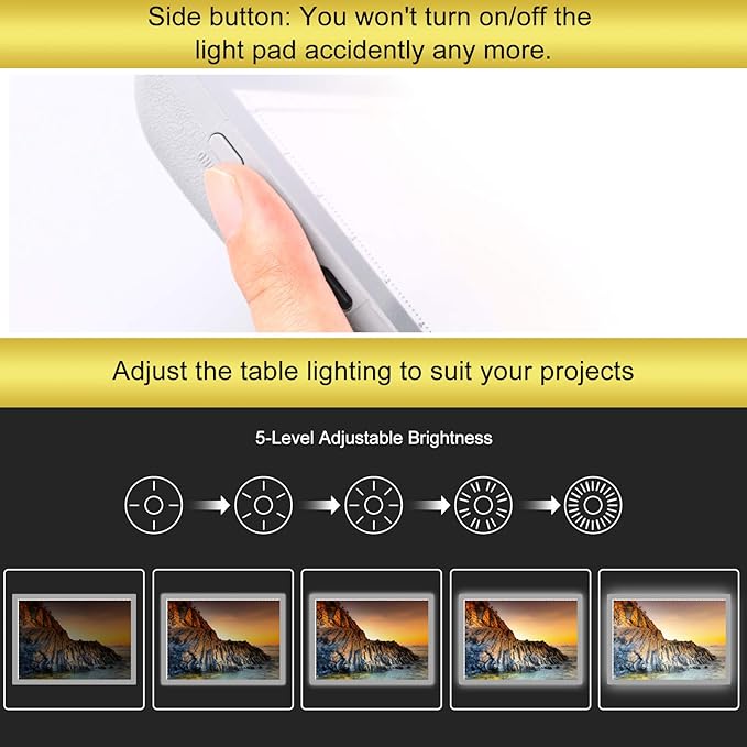 TOHETO Portable A4 Tracing LED Copy Board, Cordless Battery Powered 5 Levels Brightness Light Box Rechargeable Light Board for Tracing Weeding Vinyl X-ray Viewing Sketching Diamond Painting (Grey)