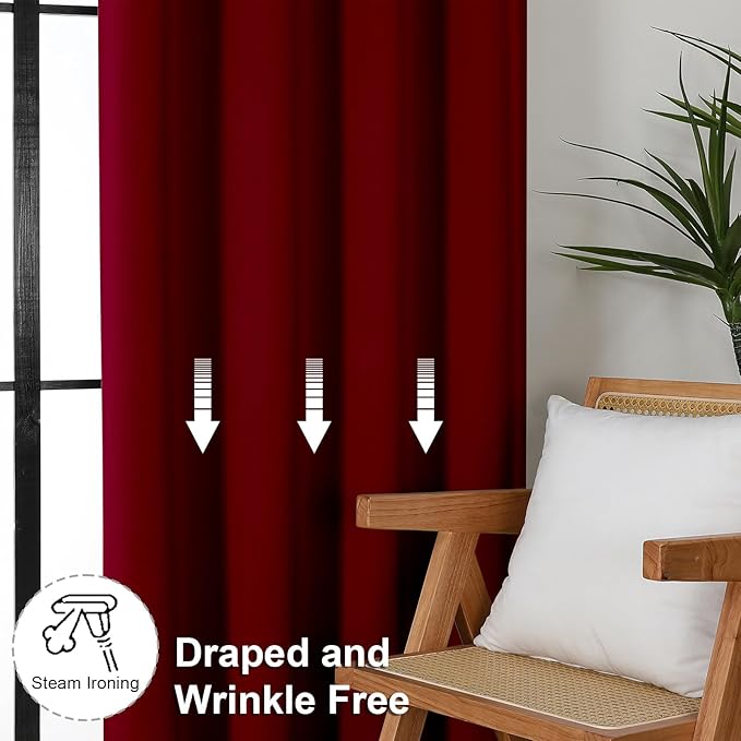 Simplebrand Ava Red Blackout Curtains for Bedroom 72 Inch Length 2 Panels Set, Privacy Thermal Insulated Rod Pocket Door Window Curtains for Patio French Door Front Door, W40 x L72 Inch, Red