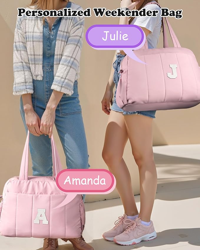 Birthday Gifts for Women Duffle Bag for Travel, Weekender Bags for Women，Initial Overnight Bag with Wet Pocket，Lightweight Travel Bags Personalized Gym Tote with Makeup Pouch