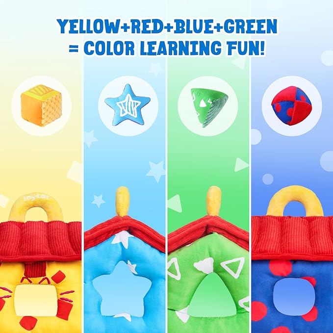 JoyCat Infant Toys 6-12 Months, Soft Sensory Toy with 4 Fabric Shapes, Baby Learning Shape Sorter for 3 4 5 6 7 8 9 10 11 12-18 Months, Baby Shower Birthday Gift Boy Girl