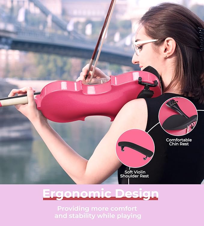 Vangoa Pink Violin 4/4 Full Size Fiddle Set, Acoustic Violin for Women Beginners Adults Teens Girls Kids 9-12, Starter Violin Kit with Hard Case, Premium Accessory Outfit
