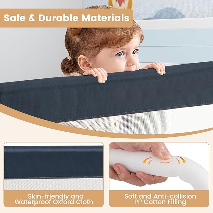 HONEY JOY Bed Rail for Toddlers, Extra Long, Foldable Portable Swing Down Safety Bed Guard Rail, Toddler Bed Rails for Crib, King Queen Full Twin Size Bed Mattress (Gray, 2 Pack, 71 Inch)