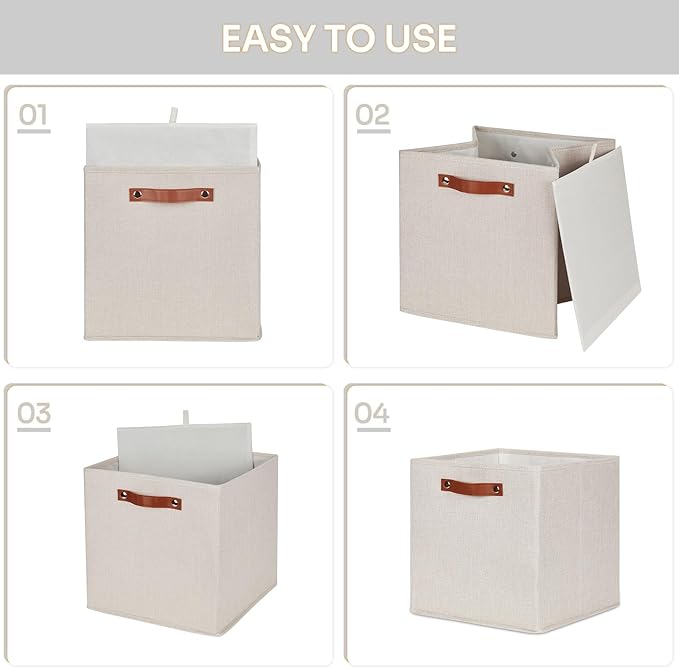 HNZIGE Large Storage Baskets Set of 4 Collapsible Storage Baskets,13x13 Storage Cube Bins with Handles,Foldable Storage Cube Bins for Shelves(cream)
