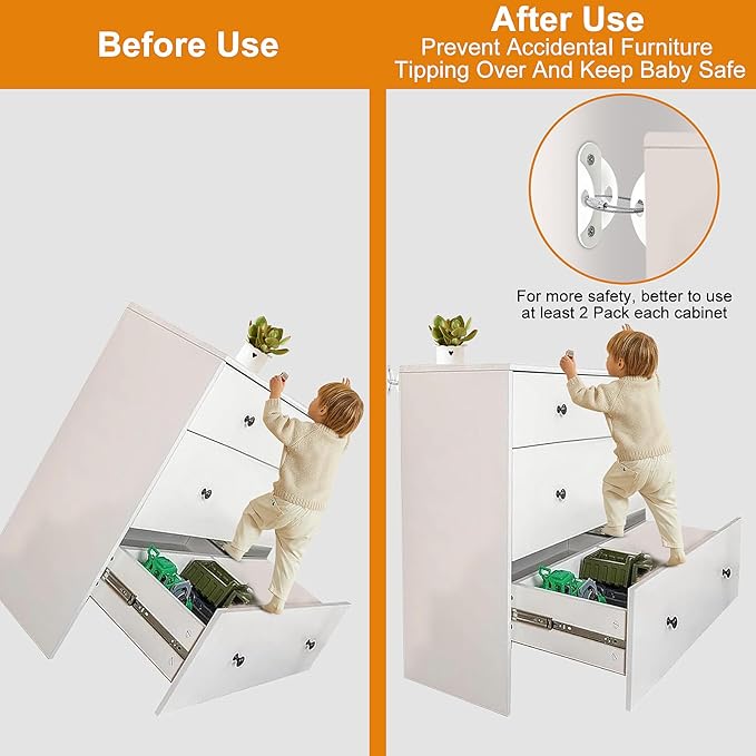 Furniture Anchors (16 Pack) for Baby Proofing, Anti Tip Furniture Anchor Securing 420lbs Tension Earthquake Resistant Metal Furniture Wall Anchor Prevent Baby Pet from Falling Furniture