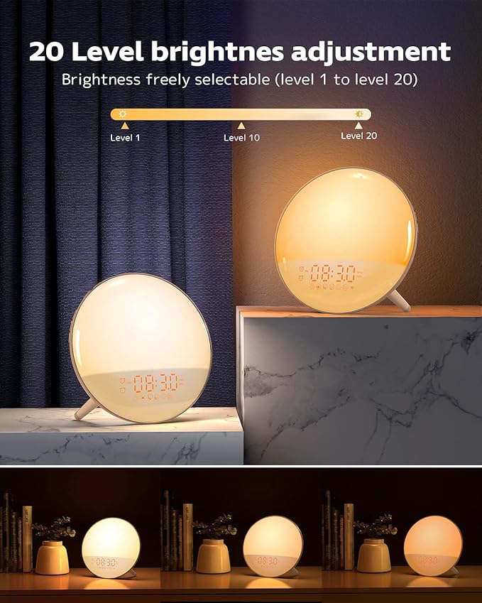 Dekala Smart Sunrise Alarm Clock for Kids, Wake Up Light for Bedrooms, Teens Heavy Sleepers,Sleep Aid with FM Radio, Sunrise/Sunset Simulation, 4 Alarm Clock, 7 Natural Sounds, APP Remote Control